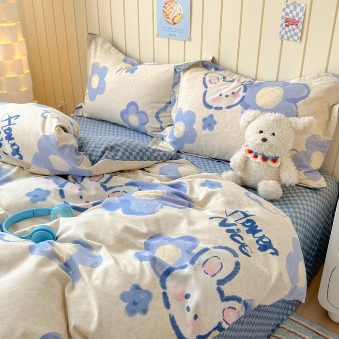 91家纺网 家纺一手货源 找家纺 曼之夏 2025新款原棉加厚磨毛印花四件套 布鲁兔