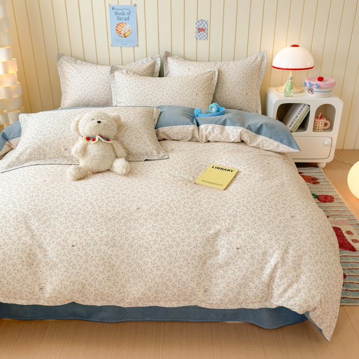 91家纺网 家纺一手货源 找家纺 曼之夏 2025新款原棉加厚磨毛印花四件套 麦琪熊