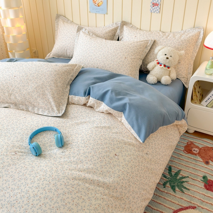 91家纺网 家纺一手货源 找家纺 曼之夏 2025新款原棉加厚磨毛印花四件套 麦琪熊