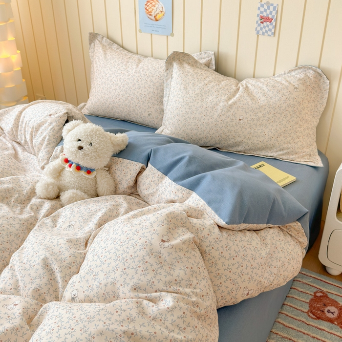 91家纺网 家纺一手货源 找家纺 曼之夏 2025新款原棉加厚磨毛印花四件套 麦琪熊