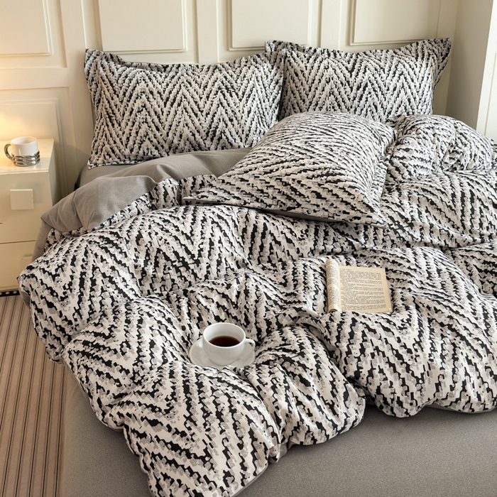 91家纺网 家纺一手货源 找家纺 曼之夏 2025新款原棉加厚磨毛印花四件套 麦语-灰