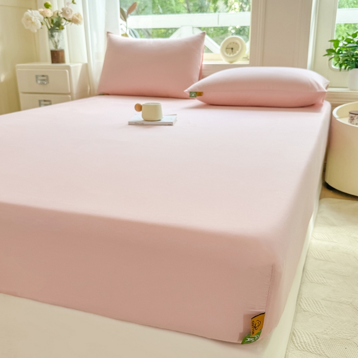 91家纺网 家纺一手货源 找家纺 凡客家居 2025新款全棉纯色简约床笠系列 仙女粉