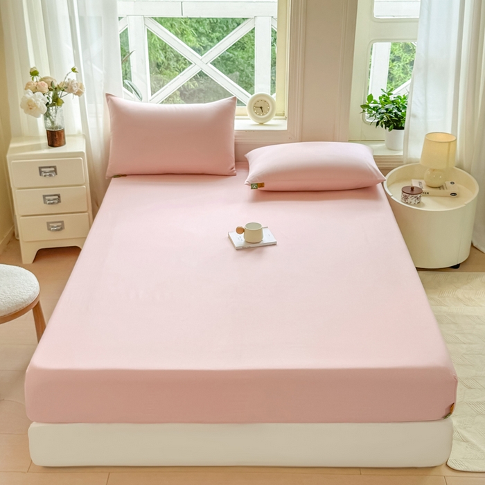 91家纺网 家纺一手货源 找家纺 凡客家居 2025新款全棉纯色简约床笠系列 仙女粉