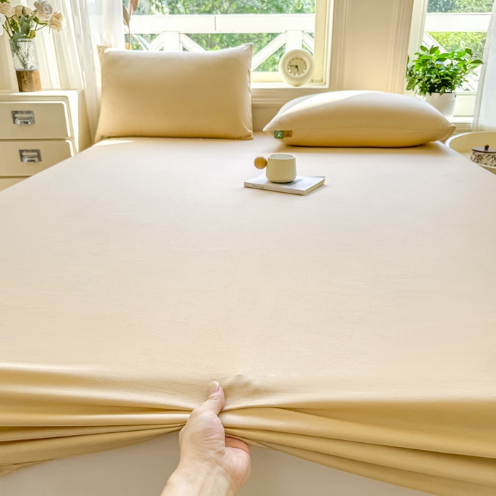 91家纺网 家纺一手货源 找家纺 凡客家居 2025新款全棉纯色简约床笠系列 奶茶