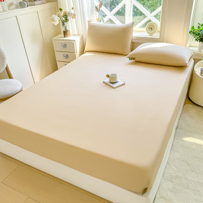 91家纺网 家纺一手货源 找家纺 凡客家居 2025新款全棉纯色简约床笠系列 奶茶