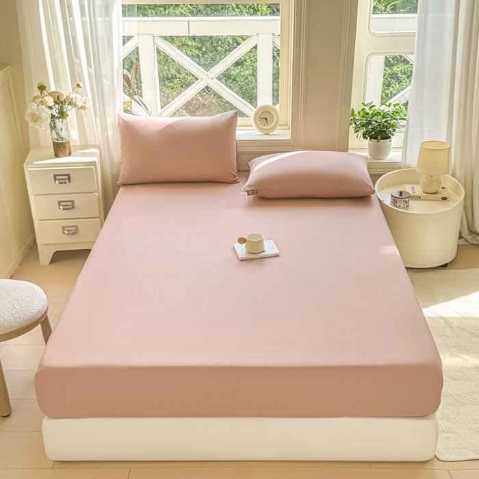 91家纺网 家纺一手货源 找家纺 凡客家居 2025新款全棉纯色简约床笠系列 豆沙粉