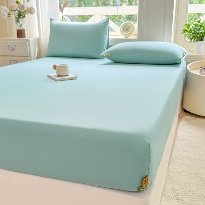 91家纺网 家纺一手货源 找家纺 凡客家居 2025新款全棉纯色简约床笠系列 氧气蓝