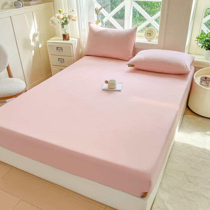 91家纺网 家纺一手货源 找家纺 凡客家居 2025新款全棉纯色简约床笠系列 仙女粉