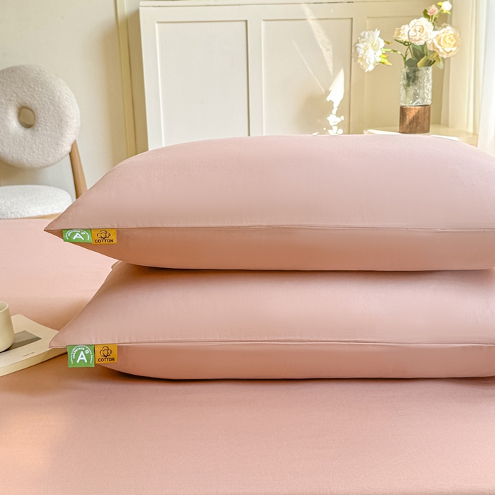 91家纺网 家纺一手货源 找家纺 凡客家居 2025新款全棉纯色简约床笠系列 豆沙粉