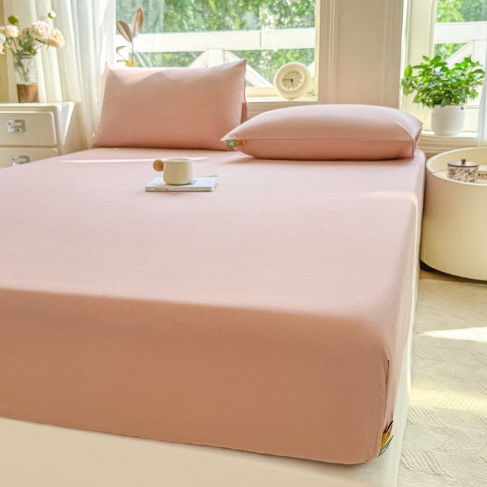 91家纺网 家纺一手货源 找家纺 凡客家居 2025新款全棉纯色简约床笠系列 豆沙粉