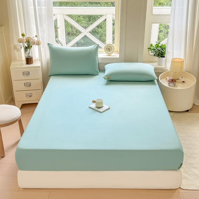 91家纺网 家纺一手货源 找家纺 凡客家居 2025新款全棉纯色简约床笠系列 氧气蓝