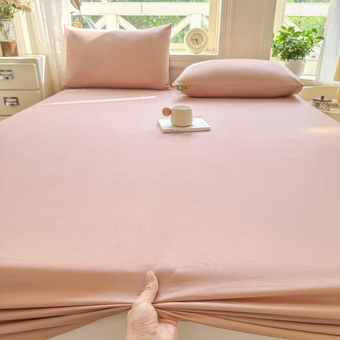 91家纺网 家纺一手货源 找家纺 凡客家居 2025新款全棉纯色简约床笠系列 豆沙粉