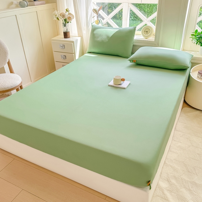 91家纺网 家纺一手货源 找家纺 凡客家居 2025新款全棉纯色简约床笠系列 中绿