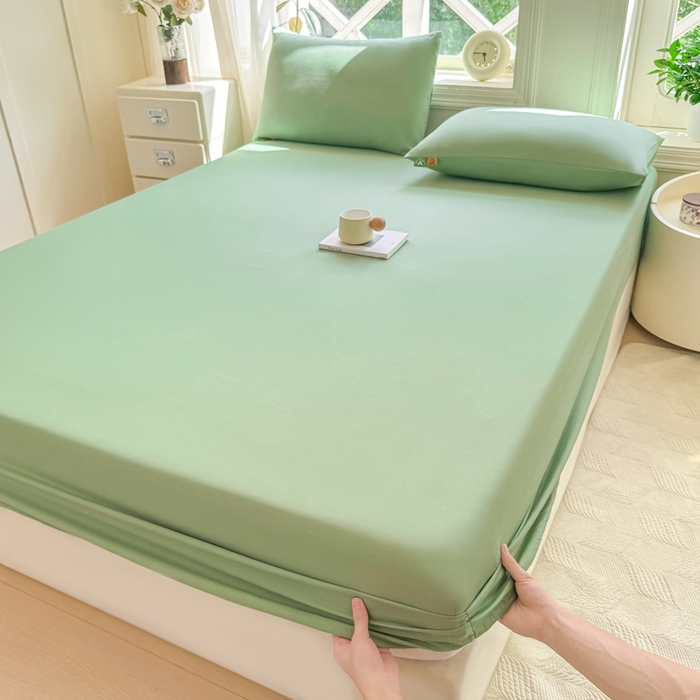 91家纺网 家纺一手货源 找家纺 凡客家居 2025新款全棉纯色简约床笠系列 中绿