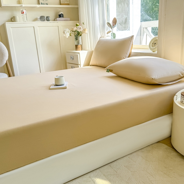 91家纺网 家纺一手货源 找家纺 凡客家居 2025新款全棉纯色简约床笠系列 奶茶