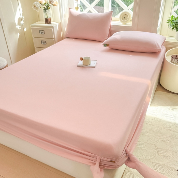 91家纺网 家纺一手货源 找家纺 凡客家居 2025新款全棉纯色简约床笠系列 仙女粉