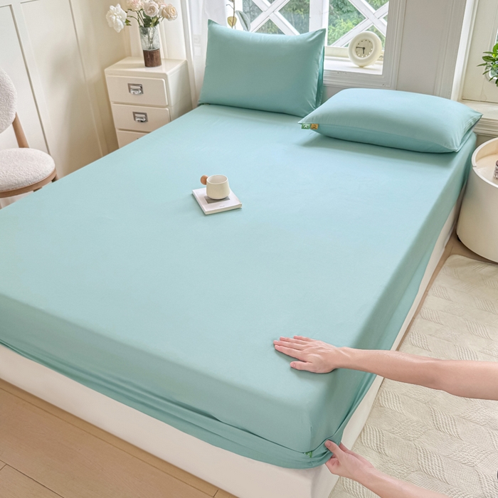 凡客家居 2025新款全棉纯色简约床笠系列 氧气蓝