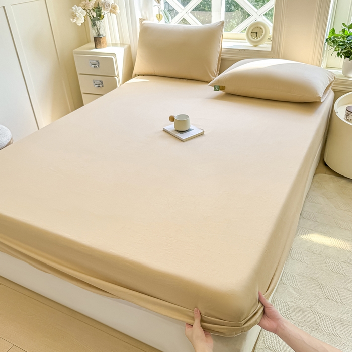 91家纺网 家纺一手货源 找家纺 凡客家居 2025新款全棉纯色简约床笠系列 奶茶