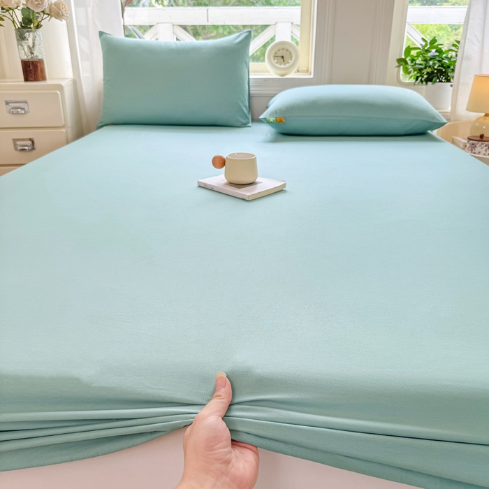 91家纺网 家纺一手货源 找家纺 凡客家居 2025新款全棉纯色简约床笠系列 氧气蓝