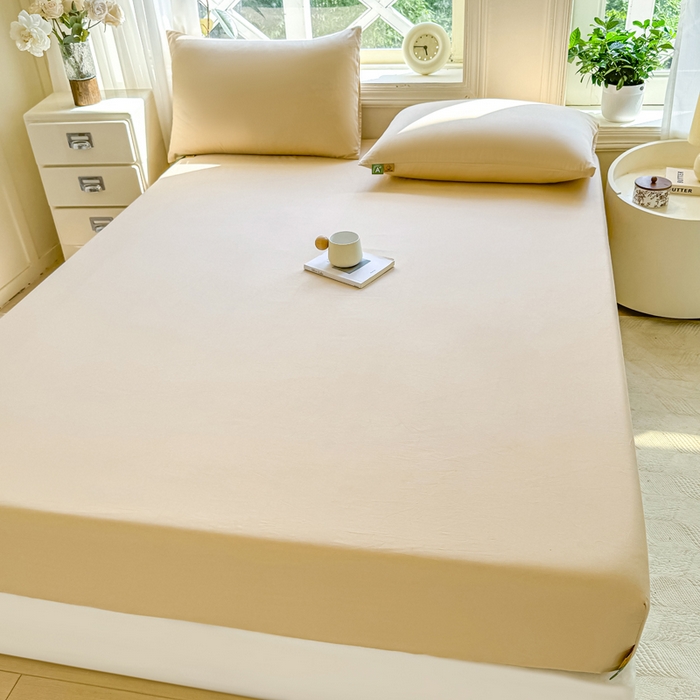 91家纺网 家纺一手货源 找家纺 凡客家居 2025新款全棉纯色简约床笠系列 奶茶