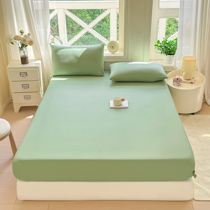 91家纺网 家纺一手货源 找家纺 凡客家居 2025新款全棉纯色简约床笠系列 中绿