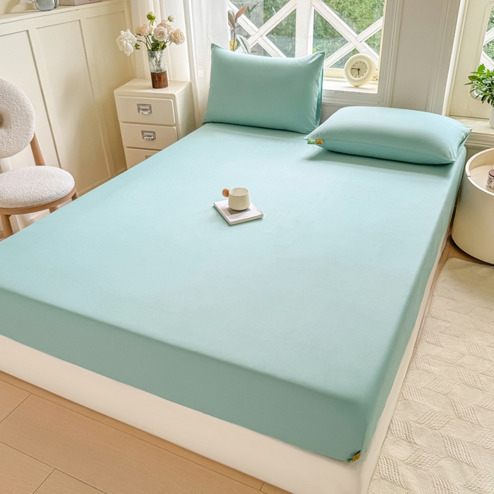 91家纺网 家纺一手货源 找家纺 凡客家居 2025新款全棉纯色简约床笠系列 氧气蓝