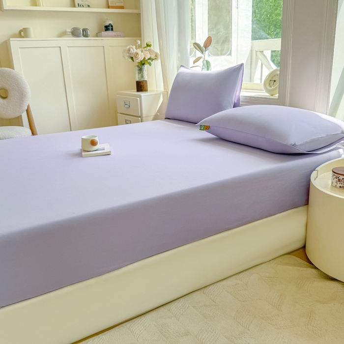 91家纺网 家纺一手货源 找家纺 凡客家居 2025新款全棉纯色简约床笠系列 丁香紫