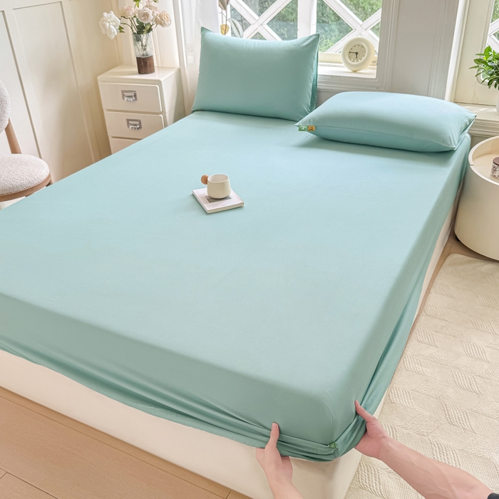 91家纺网 家纺一手货源 找家纺 凡客家居 2025新款全棉纯色简约床笠系列 氧气蓝