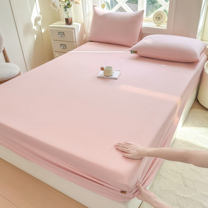 91家纺网 家纺一手货源 找家纺 凡客家居 2025新款全棉纯色简约床笠系列 仙女粉