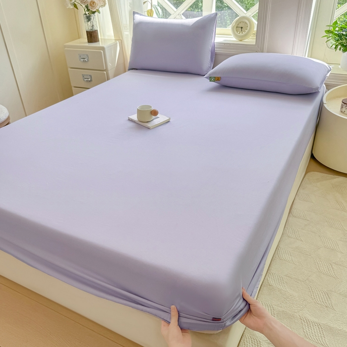 91家纺网 家纺一手货源 找家纺 凡客家居 2025新款全棉纯色简约床笠系列 丁香紫