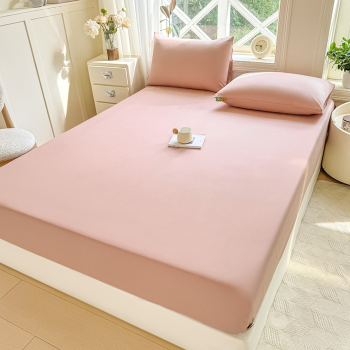 91家纺网 家纺一手货源 找家纺 凡客家居 2025新款全棉纯色简约床笠系列 豆沙粉