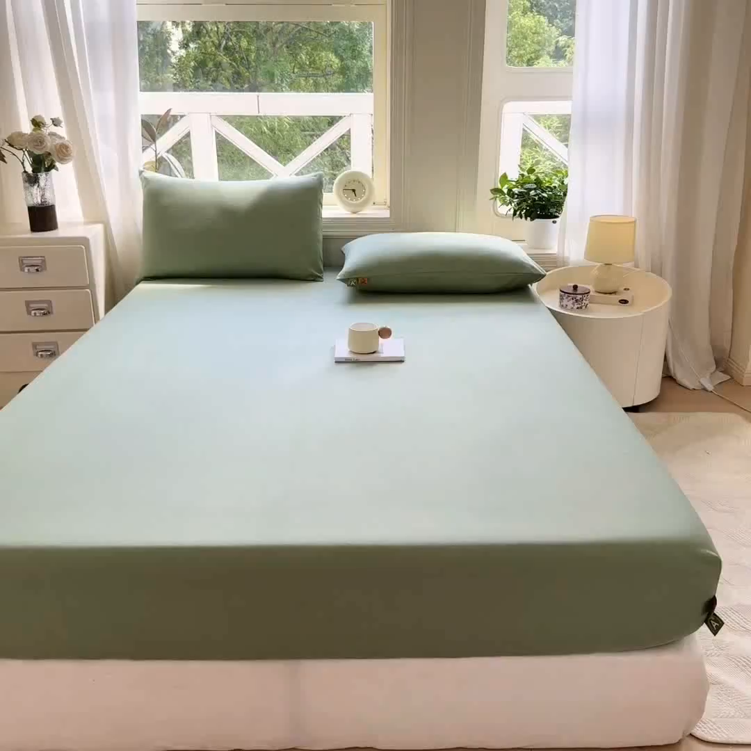 91家纺网 家纺一手货源 找家纺 凡客家居 2025新款全棉纯色简约床笠系列 中绿