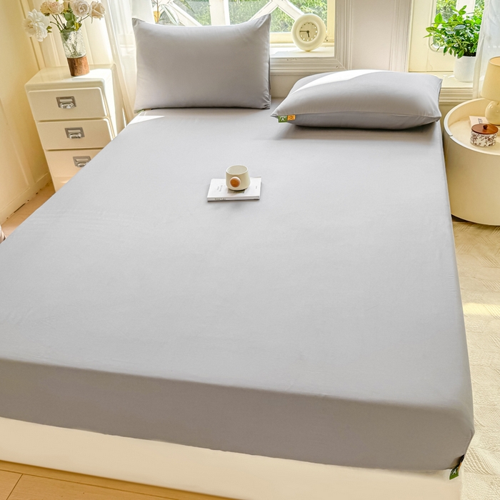 91家纺网 家纺一手货源 找家纺 凡客家居 2025新款全棉纯色简约床笠系列 雅灰