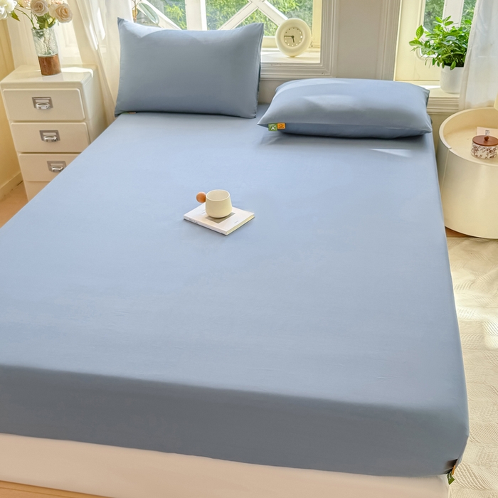 91家纺网 家纺一手货源 找家纺 凡客家居 2025新款全棉纯色简约床笠系列 蔚蓝