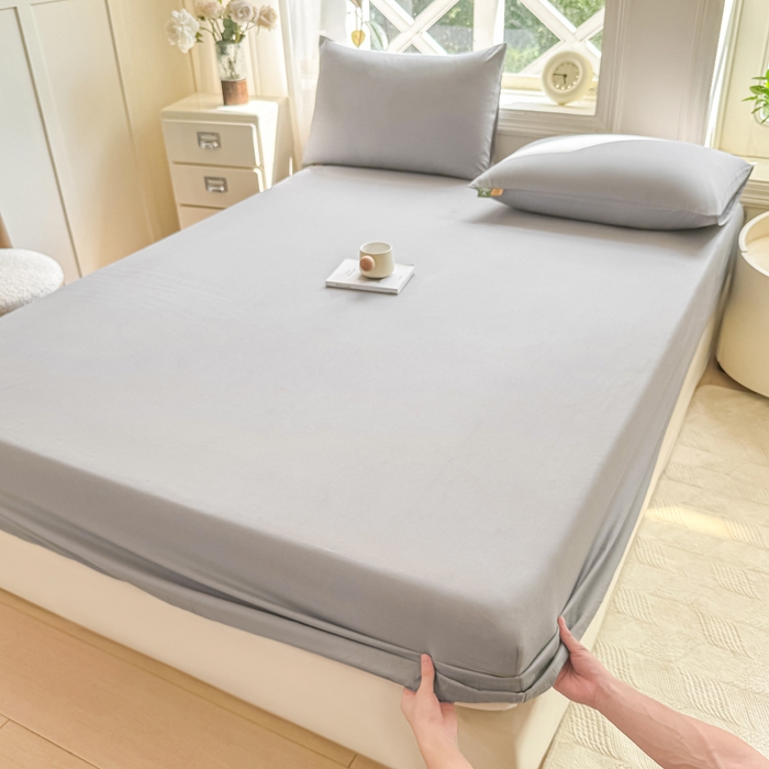 91家纺网 家纺一手货源 找家纺 凡客家居 2025新款全棉纯色简约床笠系列 雅灰