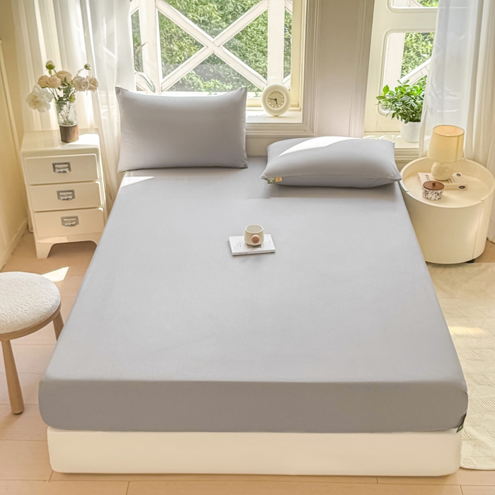 91家纺网 家纺一手货源 找家纺 凡客家居 2025新款全棉纯色简约床笠系列 雅灰