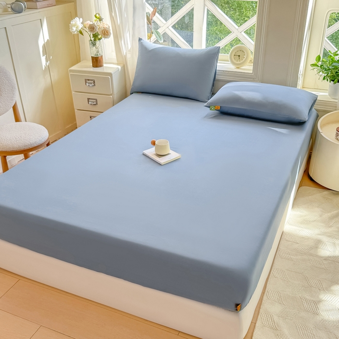 91家纺网 家纺一手货源 找家纺 凡客家居 2025新款全棉纯色简约床笠系列 蔚蓝