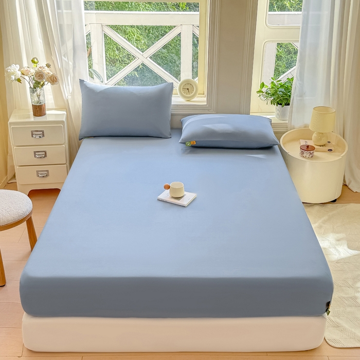 91家纺网 家纺一手货源 找家纺 凡客家居 2025新款全棉纯色简约床笠系列 蔚蓝