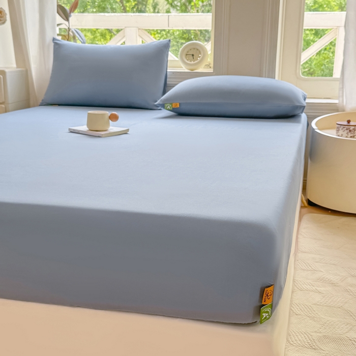 91家纺网 家纺一手货源 找家纺 凡客家居 2025新款全棉纯色简约床笠系列 蔚蓝