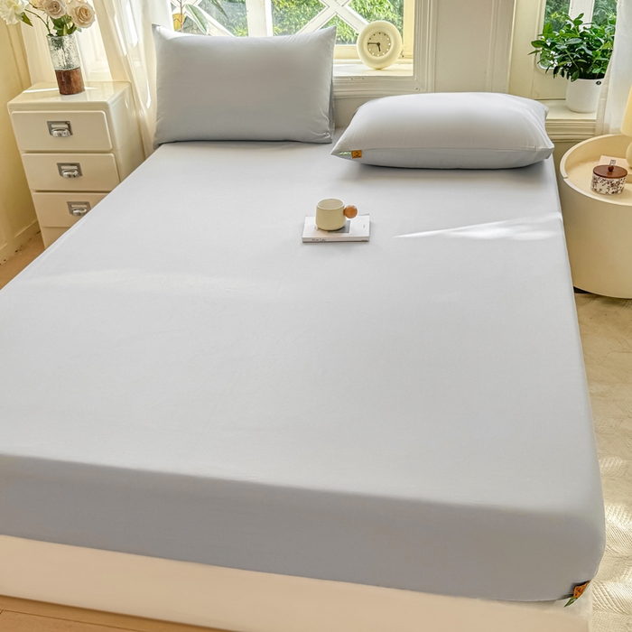 91家纺网 家纺一手货源 找家纺 凡客家居 2025新款全棉纯色简约床笠系列 冰川灰