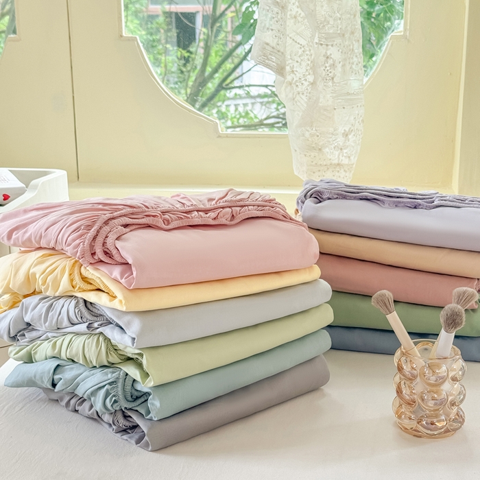 91家纺网 家纺一手货源 找家纺 凡客家居 2025新款全棉纯色简约床笠系列 组合图