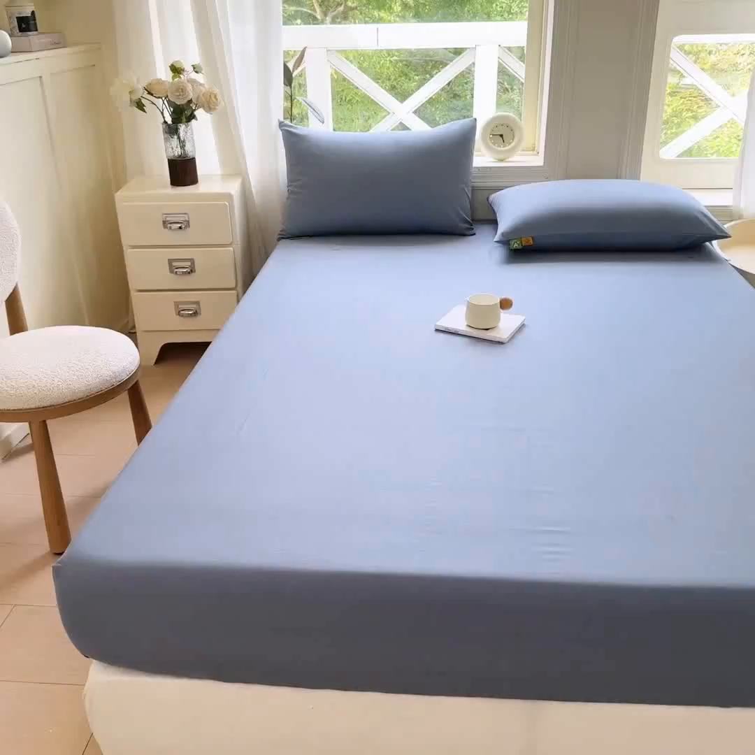 91家纺网 家纺一手货源 找家纺 凡客家居 2025新款全棉纯色简约床笠系列 蔚蓝