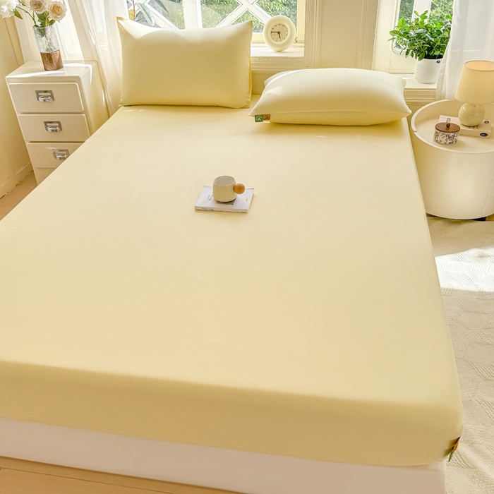 91家纺网 家纺一手货源 找家纺 凡客家居 2025新款全棉纯色简约床笠系列 茉莉黄