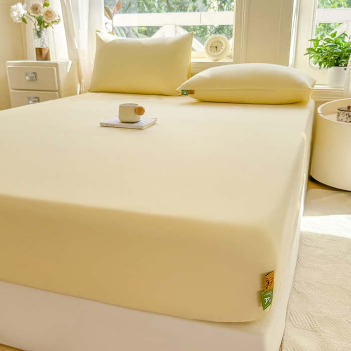 91家纺网 家纺一手货源 找家纺 凡客家居 2025新款全棉纯色简约床笠系列 茉莉黄