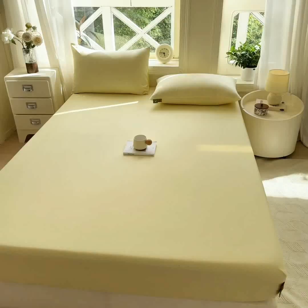 91家纺网 家纺一手货源 找家纺 凡客家居 2025新款全棉纯色简约床笠系列 茉莉黄