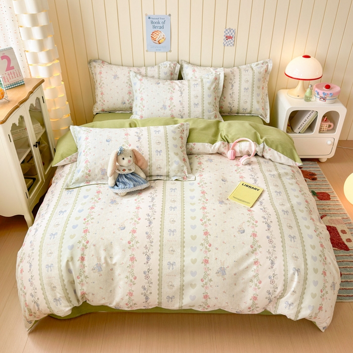 91家纺网 家纺一手货源 找家纺 曼之夏 2025新款原棉加厚磨毛印花四件套 闲趣时光