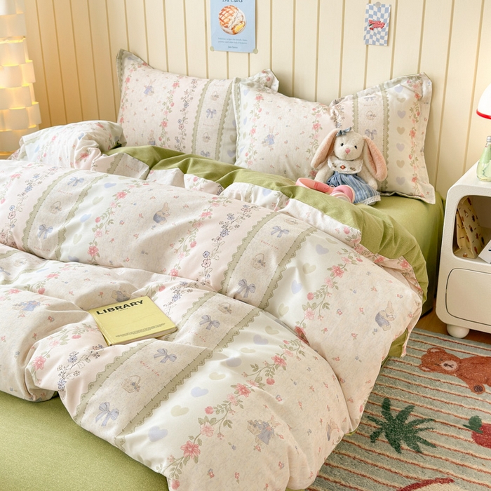 91家纺网 家纺一手货源 找家纺 曼之夏 2025新款原棉加厚磨毛印花四件套 闲趣时光