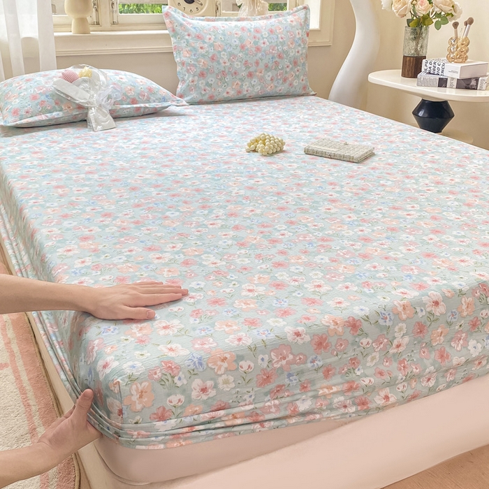 91家纺网 家纺一手货源 找家纺 丝芙妮家居（原乐视家纺） 2026新款A类皱皱纱亲肤木棉床笠-系列二兰亭