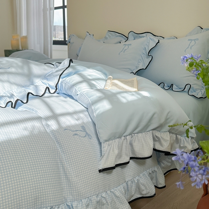 91家纺网 家纺一手货源 找家纺 优悦生活馆 2025新款水洗棉刺绣四件套-可可花园 可可花园-蓝