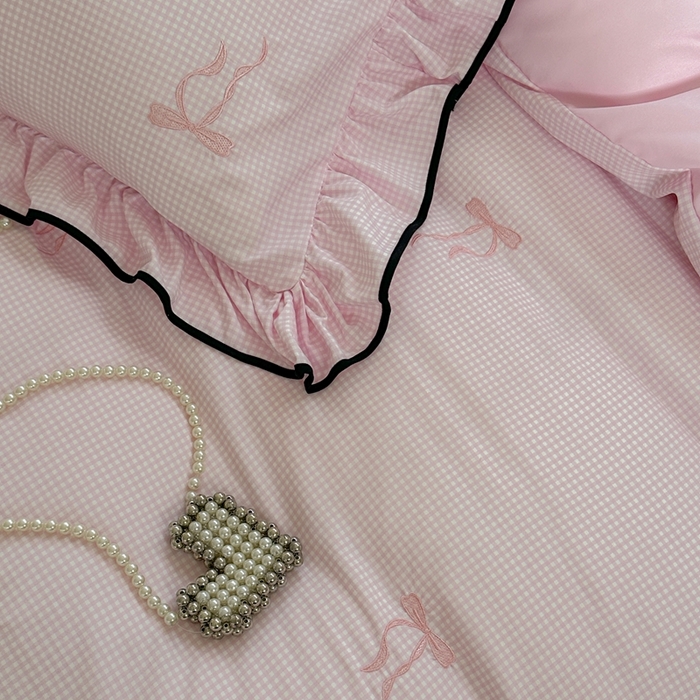 91家纺网 家纺一手货源 找家纺 优悦生活馆 2025新款水洗棉刺绣四件套-可可花园 可可花园-粉